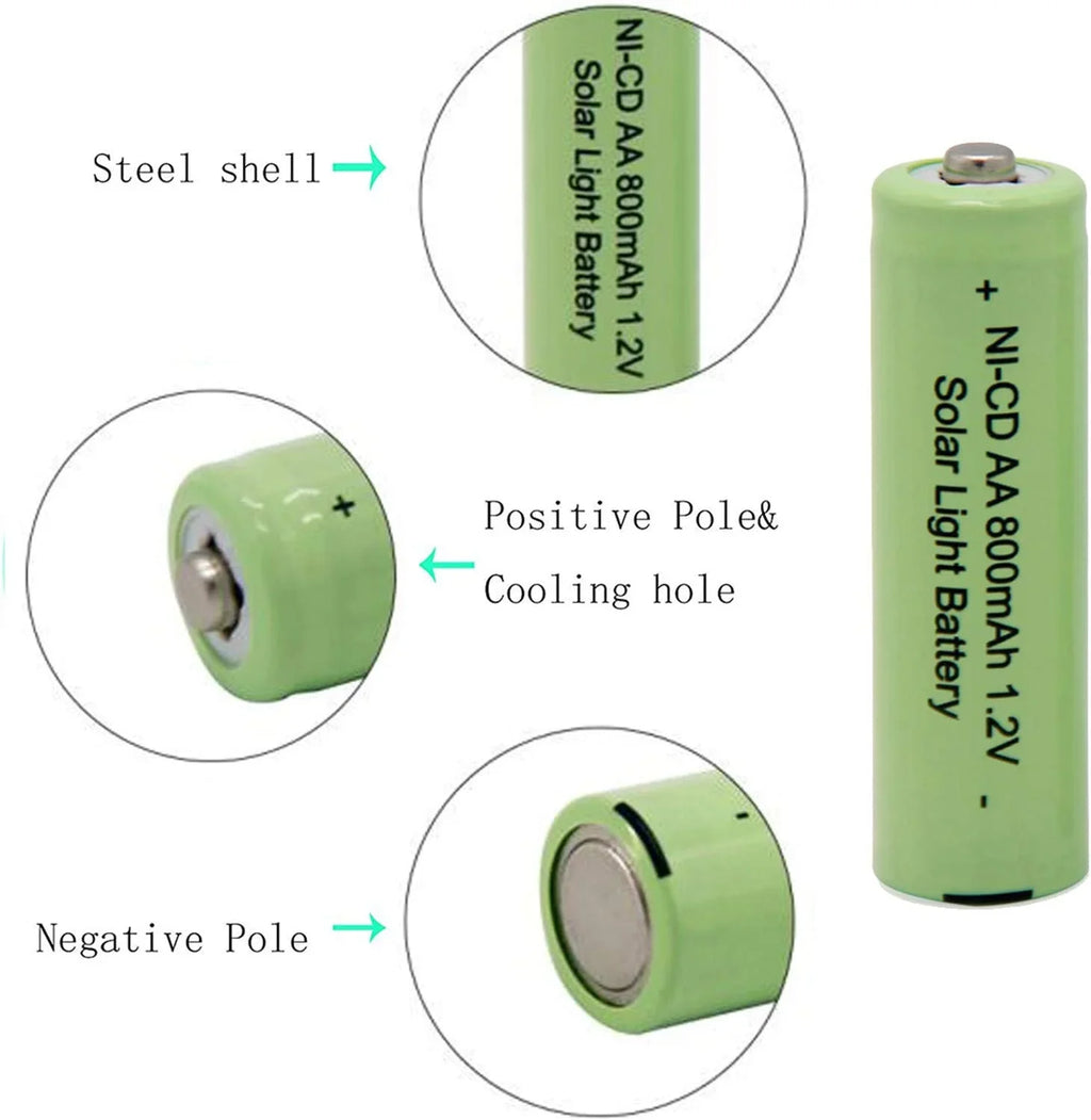 BAOBIAN AA NiCd 800mAh 1.2V Rechargeable Batteries for Outdoor Solar Garden Lights, Remotes, Mice Solar Light Batteries (8 PCS)