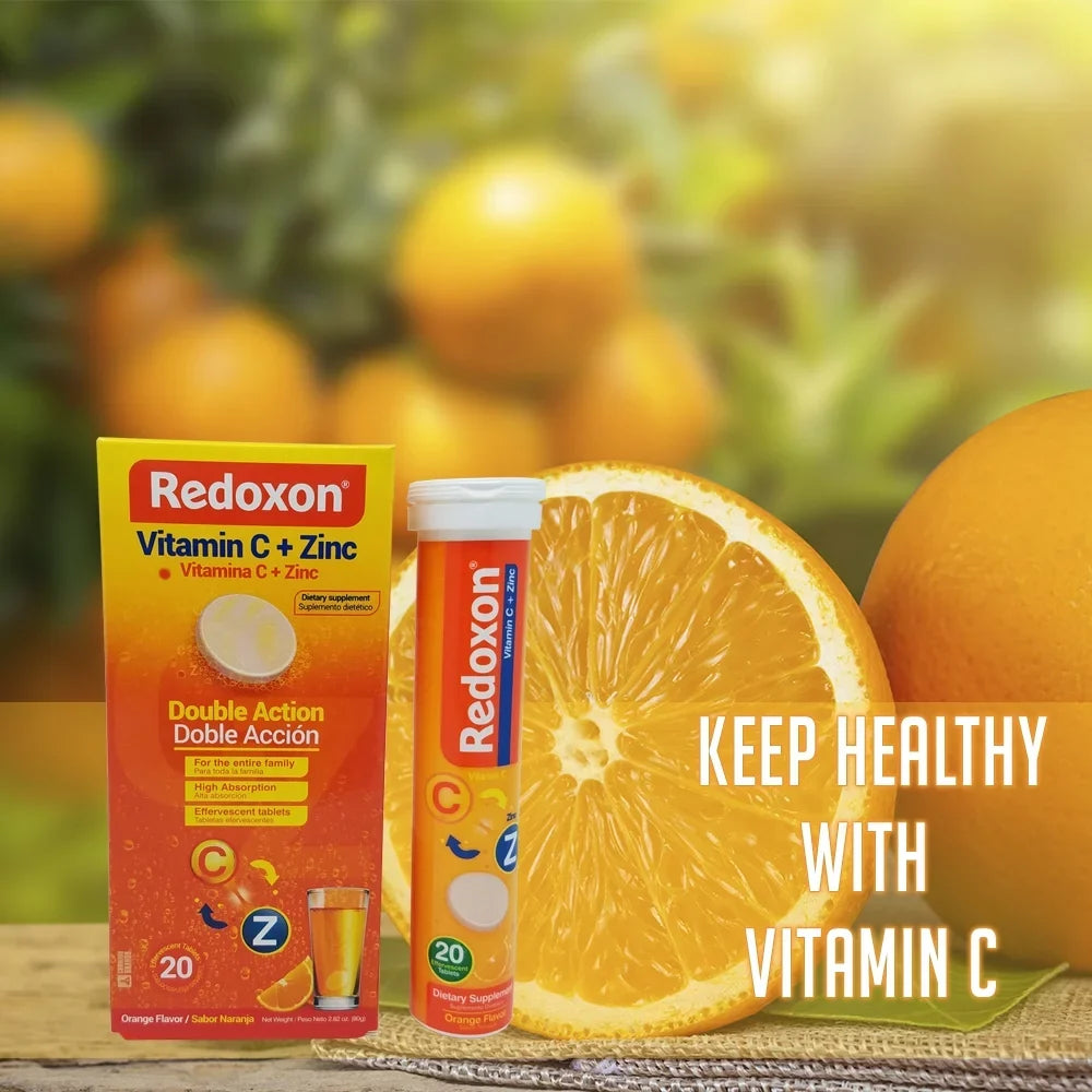 Redoxon Vitamin C with Zinc. Dietary Supplement. 20 Tablets. 2.82 oz. Pack of 6