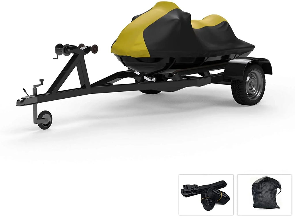 Environment Jet Ski Coating for Yamaha Wave Runner VX Cruiser HO 2015-2019 - Yellow/Black - All Environment - Trailerable - Protects from Rain, Sun, & More! Includes Trailer Straps & Storage Bag
