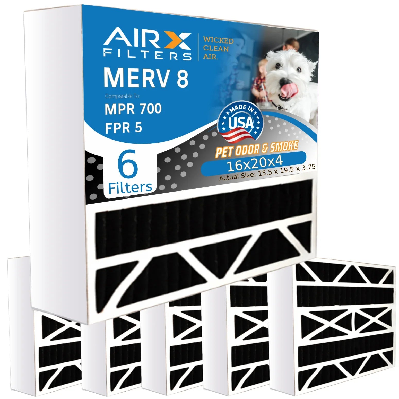 16x20x4 Air Filter Odor Eliminator Carbon Filter MERV 8 Comparable to MPR 700 & FPR 5 AC HVAC Premium USA Made 16x20x4 Furnace Filters by AIRX FILTERS WICKED CLEAN AIR. 6 Pack