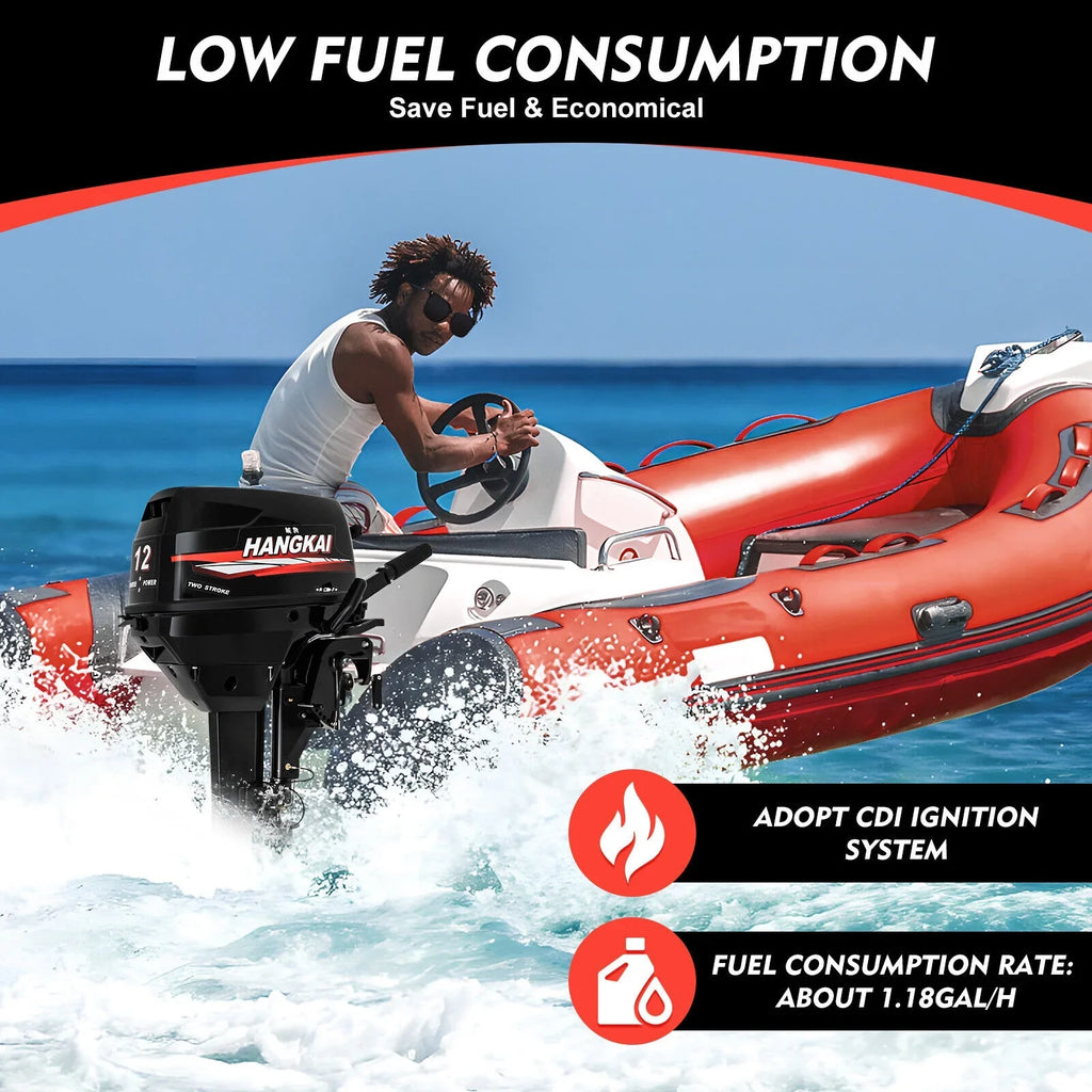 Outboard Motor, 2 Stroke 12 hp 169cc Heavy Duty Craft Engine Fishing Watercraft Motor w/CDI System Water Cooling System (2 Stroke 12 hp)