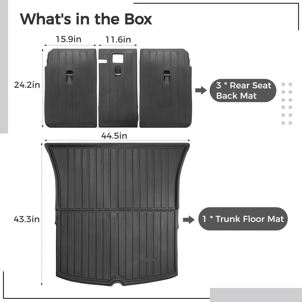 All Environment Car Trunk Mats, 3 Rear Seat Back Mats and Trunk Floor Mat, Fitting with 2020 2021 2022 Tesla Model Y, Waterproof Non-slip Car Trunk Floor Liner