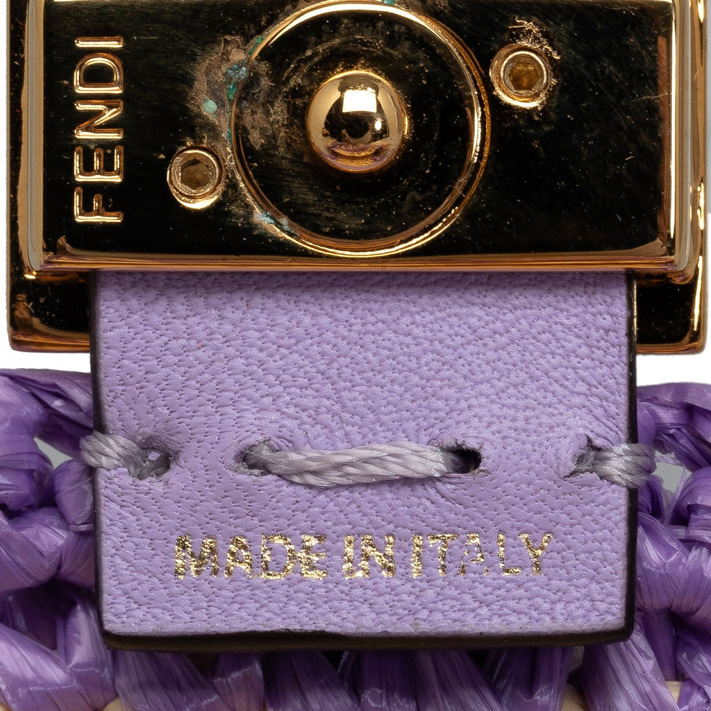 Pre-Owned Authenticated Fendi Intreccio Pico Baguette Raffia Natural Material Purple Crossbody Bag Unisex (Good)