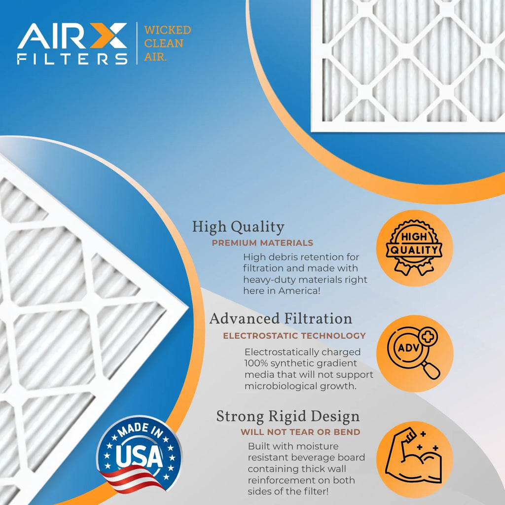 24x24x2 Air Filter MERV 8 Rating, 12 Pack of Furnace Filters Comparable to MPR 700 & FPR 5 - Made in USA by AIRX FILTERS WICKED CLEAN AIR.