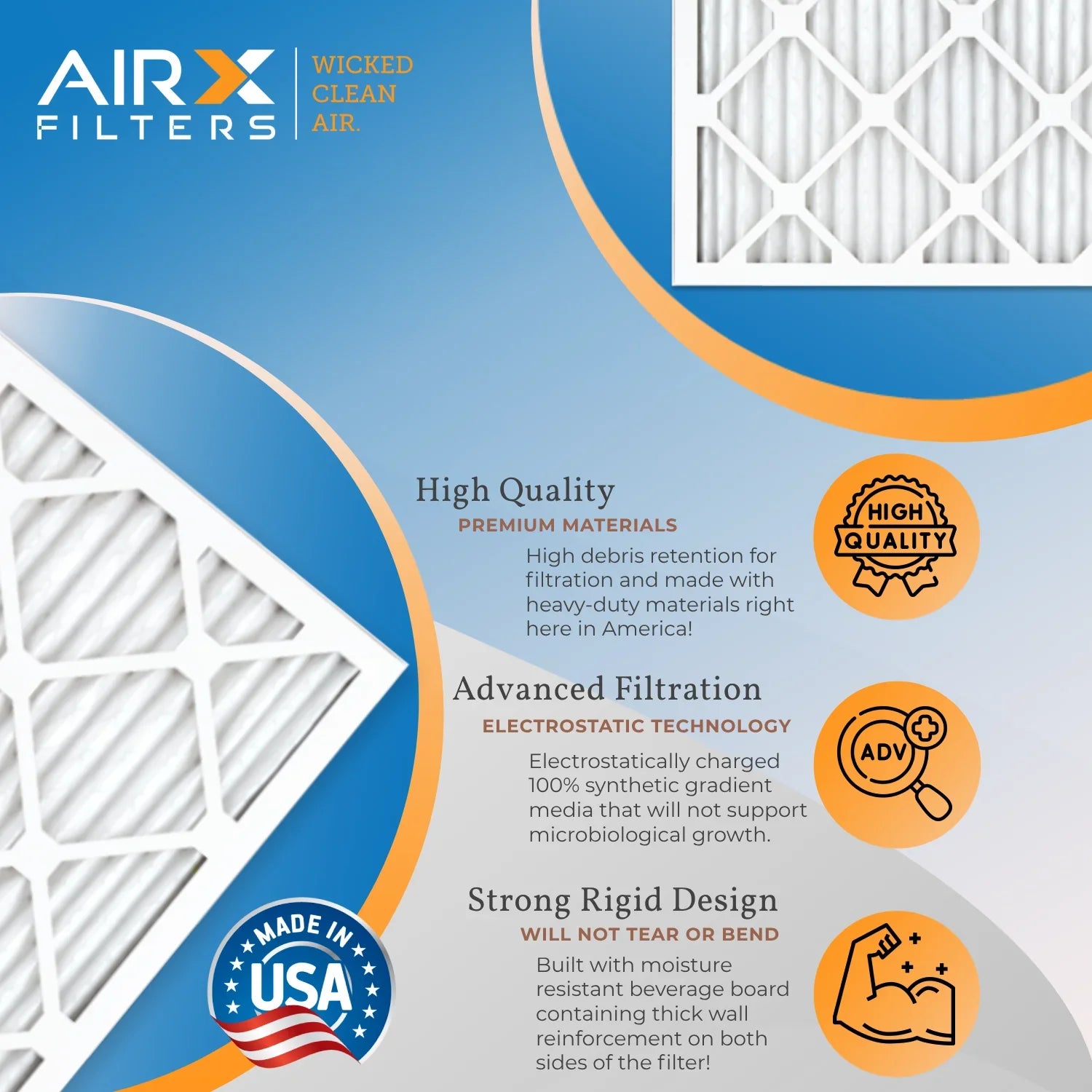 16x16x1 Air Filter MERV 8 Comparable to MPR 700 & FPR 5 Electrostatic Pleated Air Conditioner Filter 6 Pack HVAC AC Premium USA Made 16x16x1 Furnace Filters by AIRX FILTERS WICKED CLEAN AIR.
