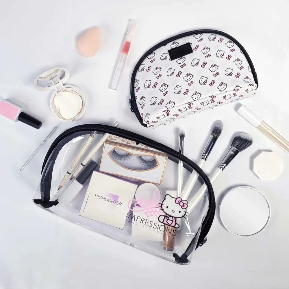 Impressions Vanity Hello Kitty 2 Pcs Nested Clutch Purses, Travel Makeup Bag for Holding Makeup (Pink)