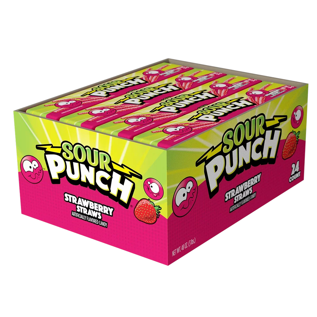 Sour Punch Straws, Strawberry, 2oz Tray (24ct Caddy)