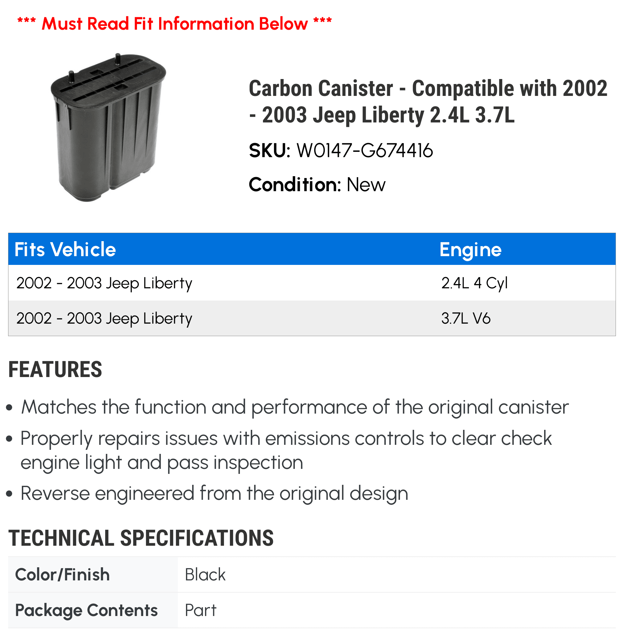 Carbon Canister - Suitable with 2002 - 2003 Jeep Liberty 2.4L 3.7L
