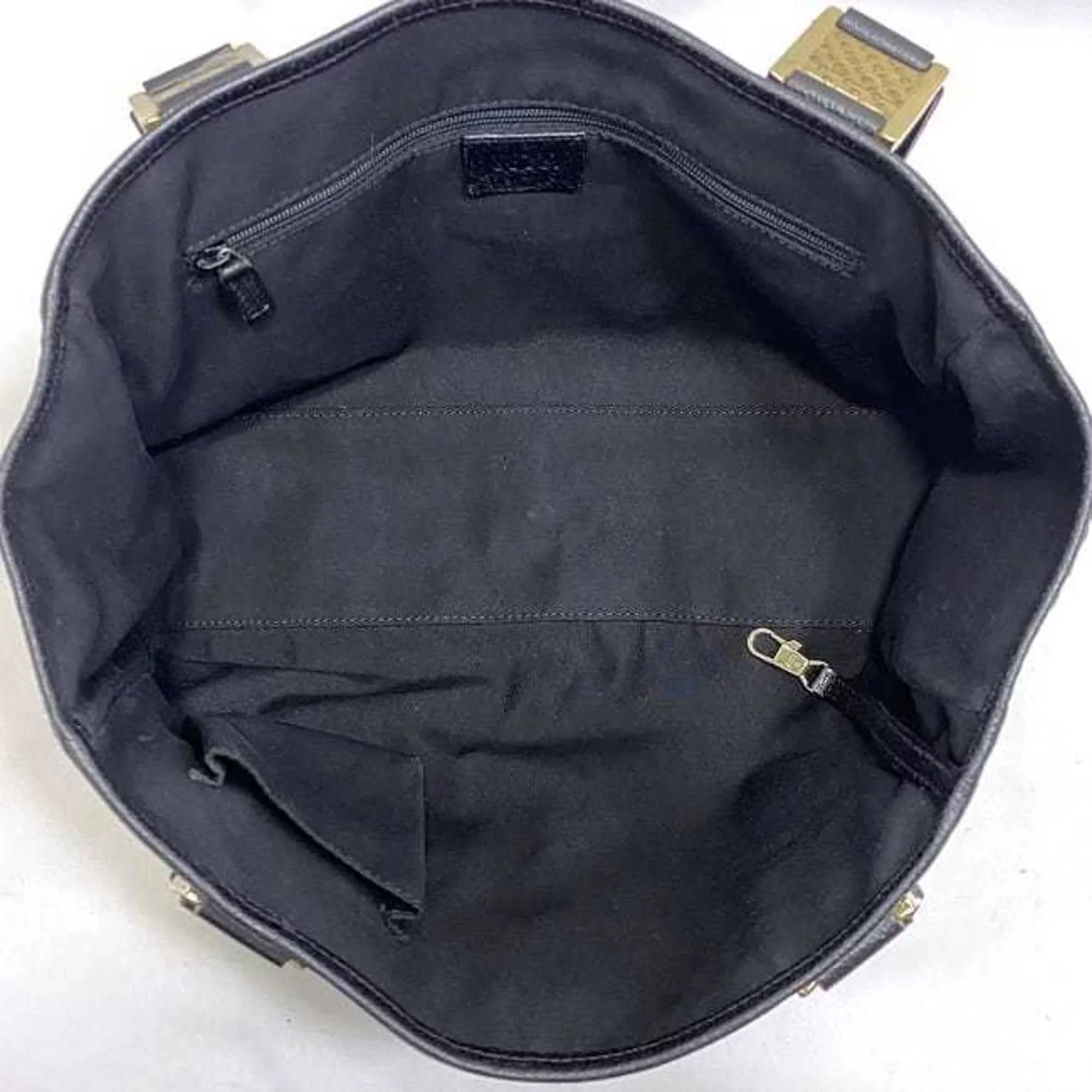 Pre-Owned Gucci Tote Bag Black Silver Horsebit 145810 Canvas Leather GUCCI Handbag Ladies (Good)