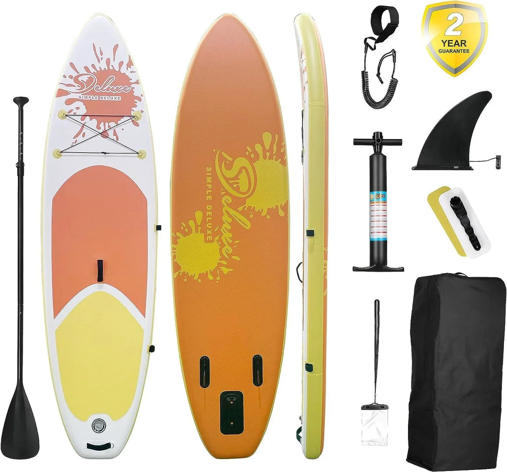 Deluxe Pink Inflatable Stand Up Paddle Board - Complete kit with multiple accessories and backpack for easy carrying - 27.55 - Experience stability and ease with our versatile paddle board!