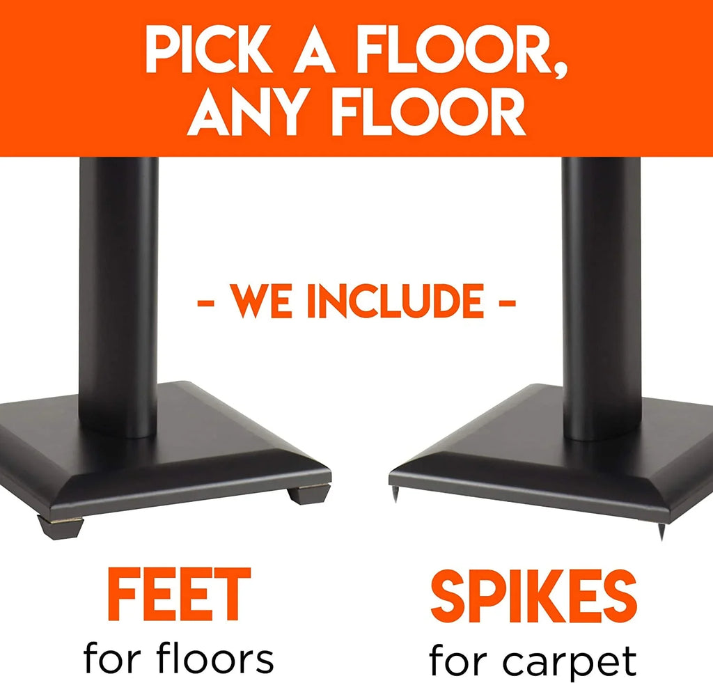 YUNWEN Premium Universal Floor Speaker Stands - Vibration-Absorbing MDF Design Works with Edifier, Polk, & Other Bookshelf Speakers Or Studio Monitors - Includes Sound Iso Pads & Carpet Spikes