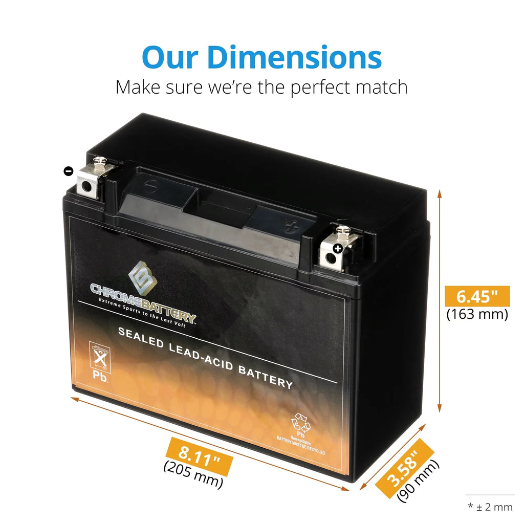 Chrome Battery Y50-n18l-a3 (50-n18l-a3 12 Volts,20 Ah, 260 Cca) High Performance - Maintenance Free - Sealed AGM Motorcycle Battery