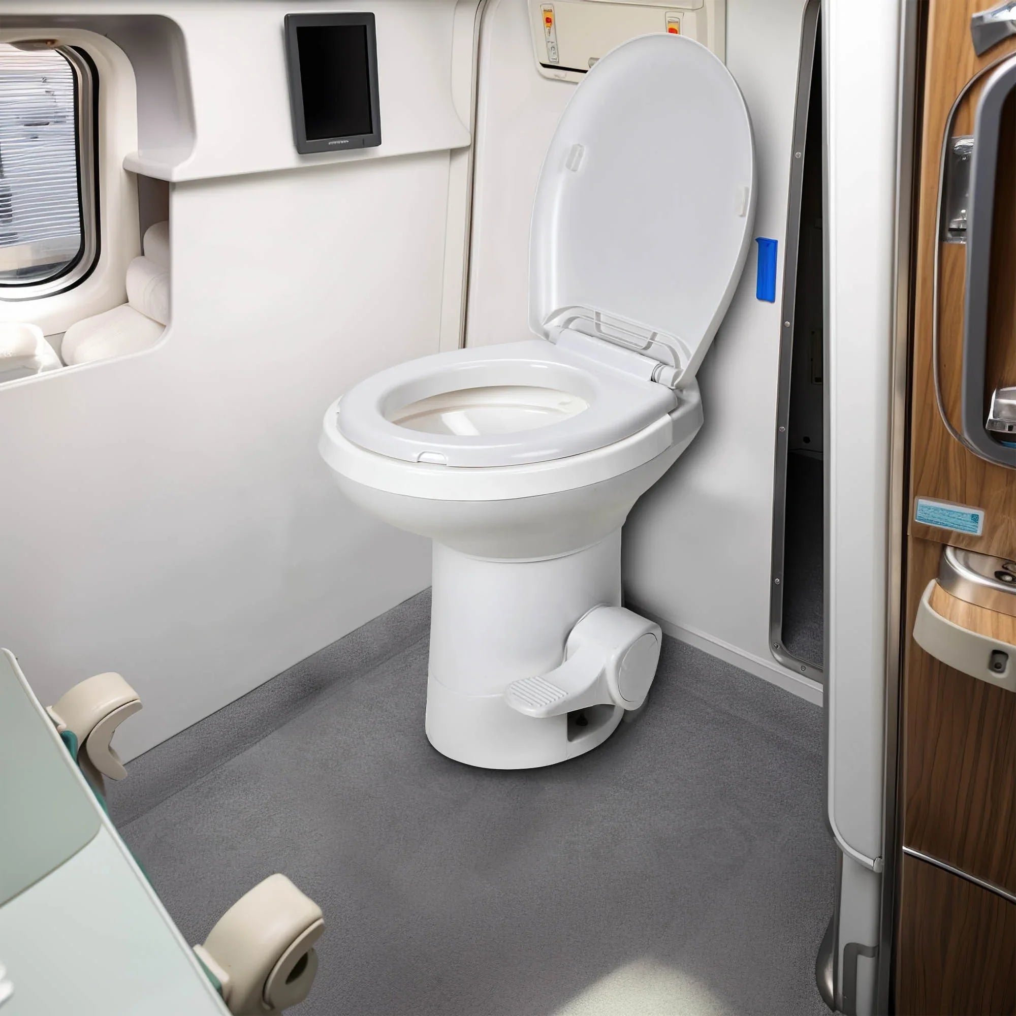 Dextrus Portable RV Toilet with Pedal Flush, Gravity Flush Toilet High Profile for Caravan Travel, Camping, Ship White