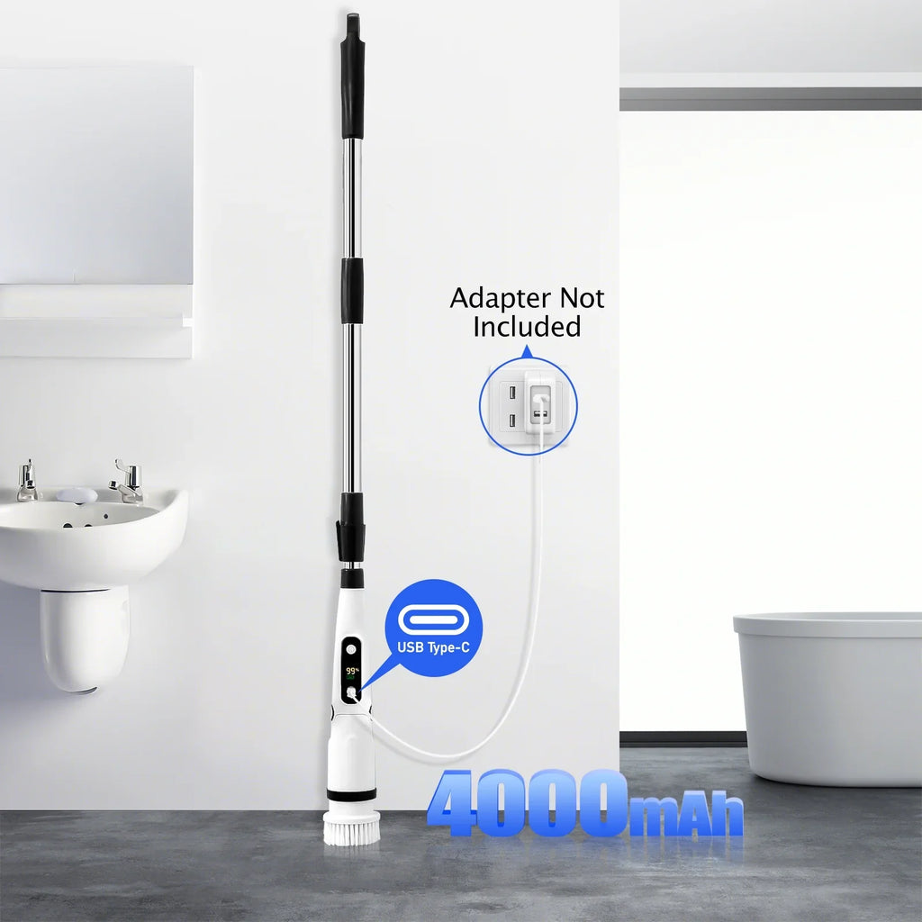 Electric Spin Scrubber, WLRETMCI Cordless Cleaning Brush with 8 Brush Heads,Shower Scrubber with Long Handle Household Cleaning Brushes for Bathroom Tub Tile Kitchen Floor Car