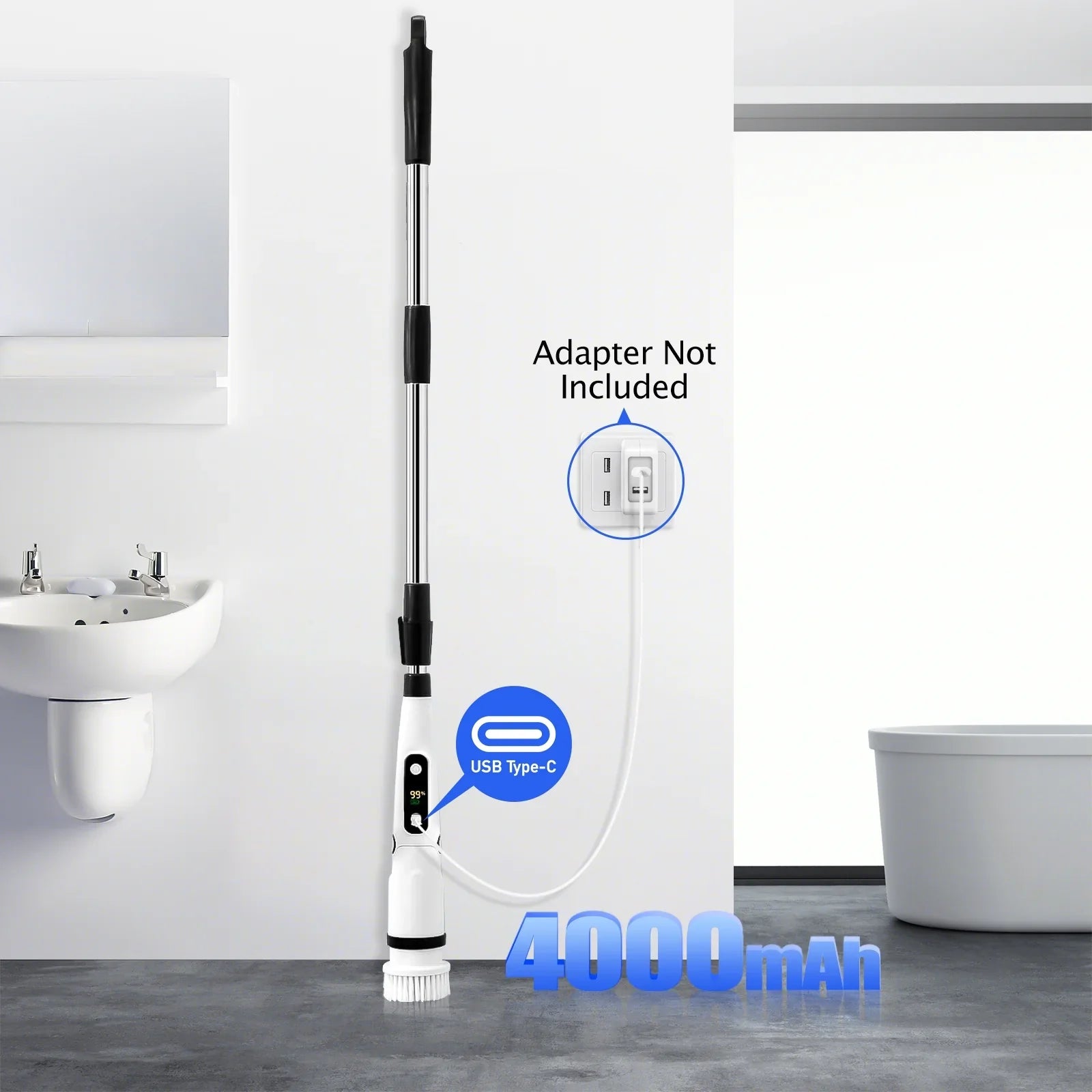 Electric Spin Scrubber, WLRETMCI Cordless Cleaning Brush with 8 Brush Heads,Shower Scrubber with Long Handle Household Cleaning Brushes for Bathroom Tub Tile Kitchen Floor Car