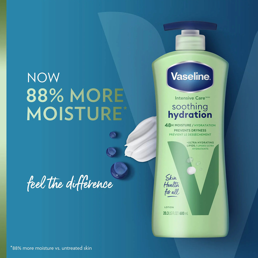 Vaseline Intensive Care Body Lotion Aloe Soothing Hydration 4 Ct For Dry Skin With Ultra-Hydrating Lipids + 1% Aloe Vera Extract 20.3 Oz.