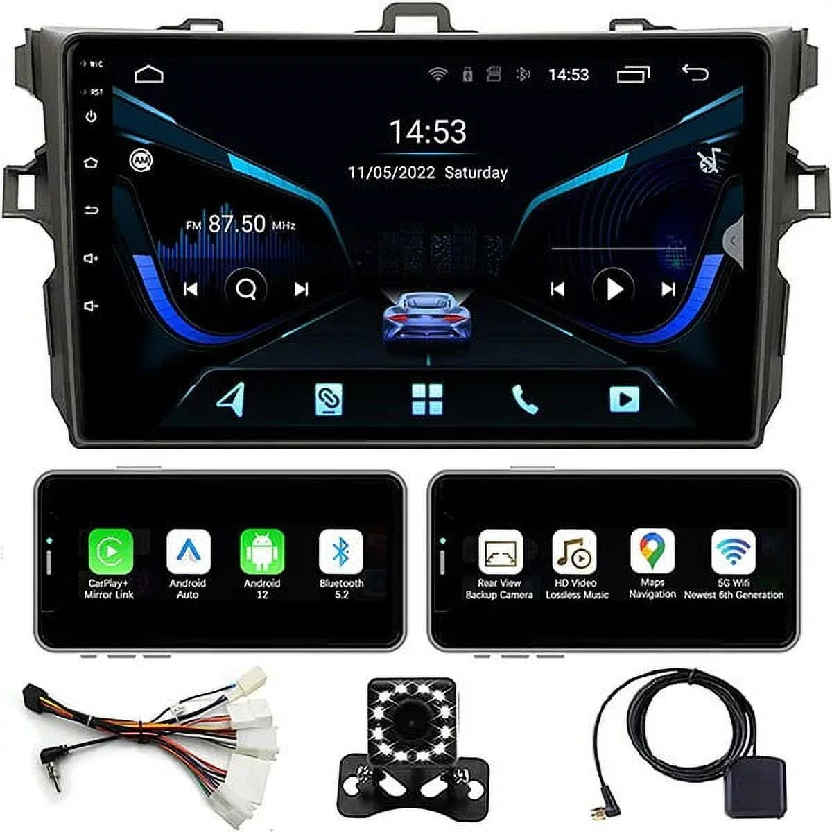 Binize Car Stereo for Toyota Corolla 08-12 Android 12 Suitable with CarPlay&Android Auto,9 Inch Touch Screen Double Din Car Radio Support Bluetooth, GPS Navigation, FM&AM, Backup Camera