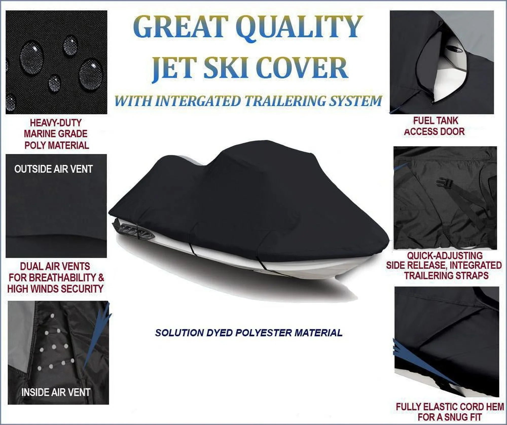 BLACK 600 DENIER JetSki Protection Matching for Bombardier Sea Doo Sea-Doo GTX Limited iS 255 2009 / is 260 2010 2011 2012 2013 2014 2015 2016 2017 Jet Ski PWC Protection