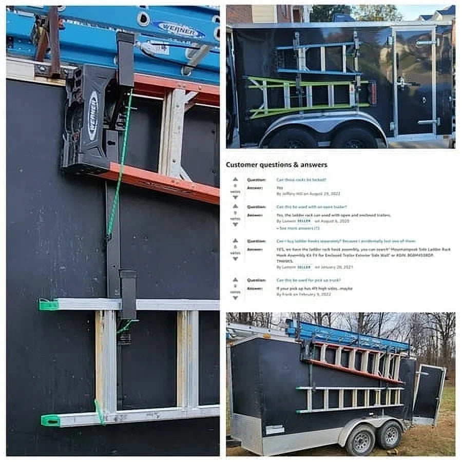 Kojem Adjustable Universal Trailer Ladder Rack Side Mount 2 Bars for Enclosed Cargo Trailer Exterior Out Side Wall - Carry 1 or 2 Ladders