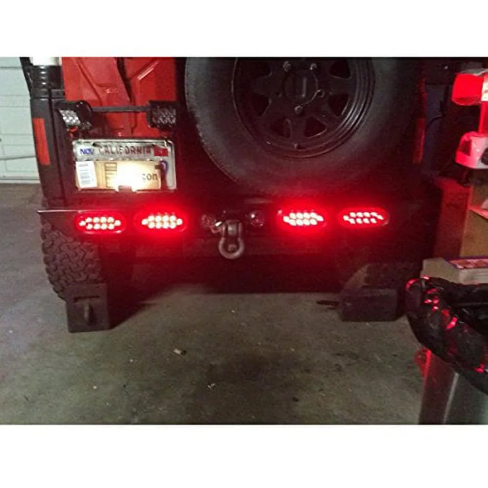 Pair ( 2 Pieces ) Solid LED 6" Oval Red Brake Stop Turn Tail Marker Signal Light for Truck Trailer Tractor Jeep w Grommet Pigtail Kit DOT SAE Approved