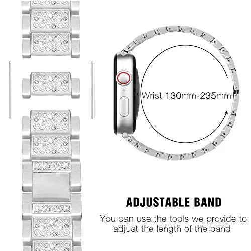 Mosonio Fitting with Apple Watch Band 42mm with Case Women, Jewelry Replacement Metal Wristband Strap with 2 Pack Bling PC Protective Protection for iWatch Series 3/2/1(Silver) Silver 42 mm
