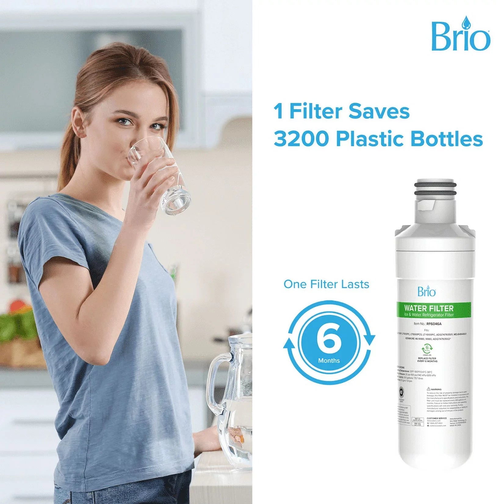 Brio 6046A Refrigerator Water Filter Replacement Suitable With LGLT1000P, LT1000PC, LT1000PCS, LT-1000PC, ADQ74793501