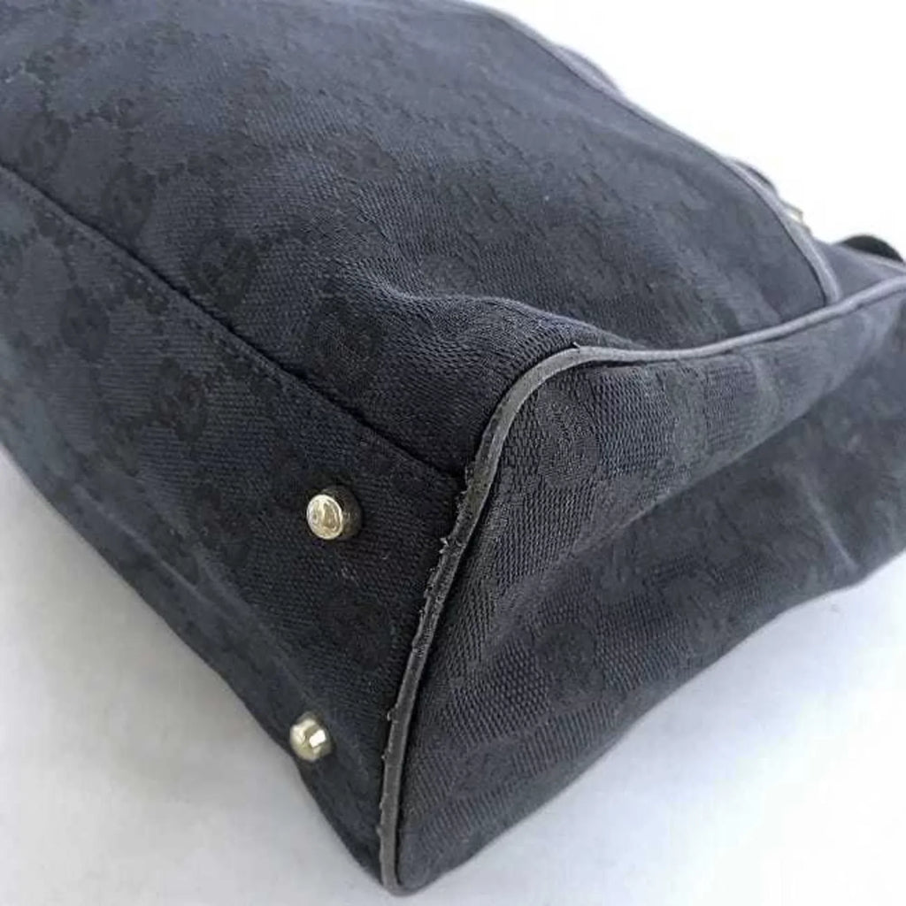 Pre-Owned Gucci Tote Bag Black Silver Horsebit 145810 Canvas Leather GUCCI Handbag Ladies (Good)