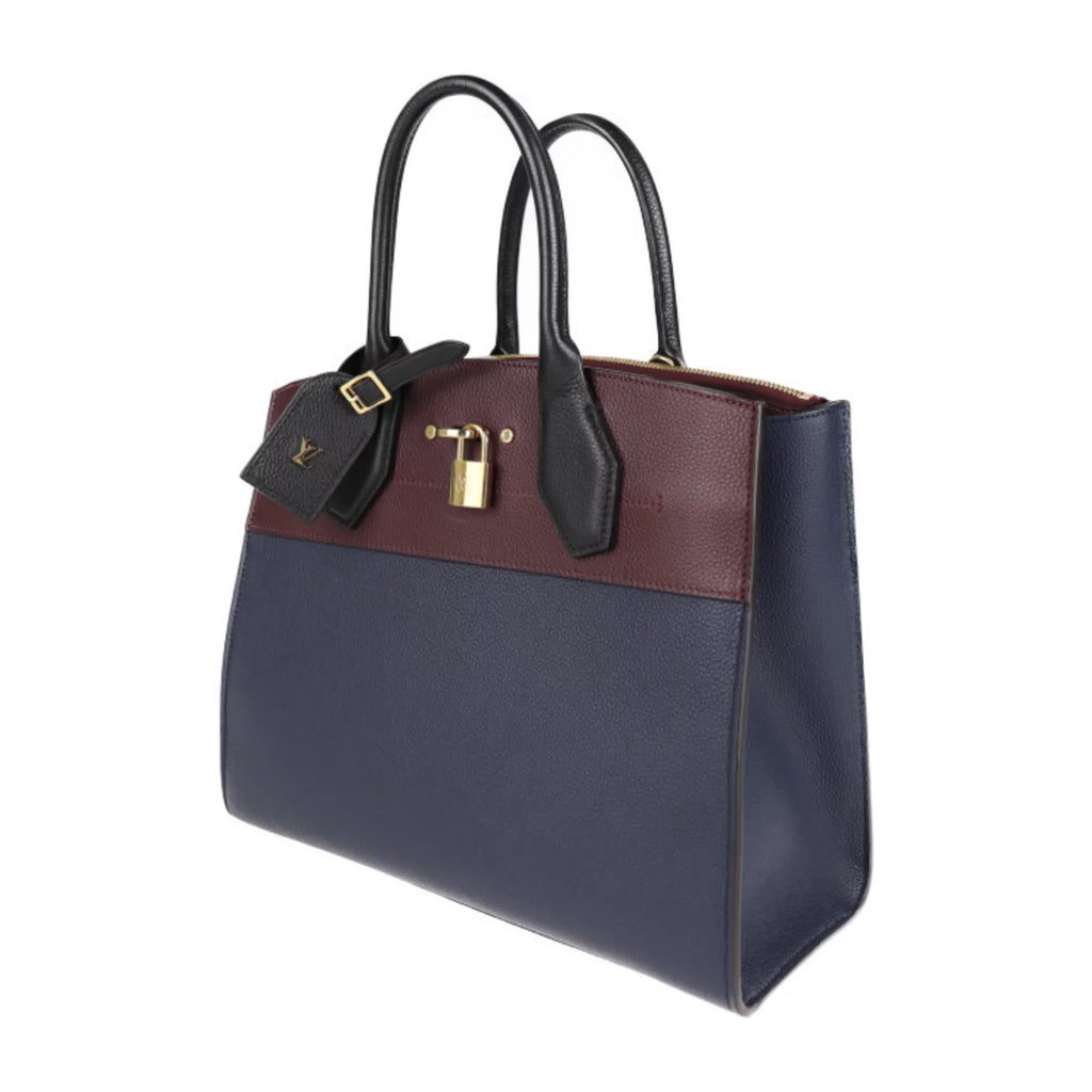 Pre-Owned LOUIS VUITTON Louis Vuitton City Steamer MM Handbag M54260 Leather Marine Raisin Noir 2WAY Shoulder Bag Tote (Good)
