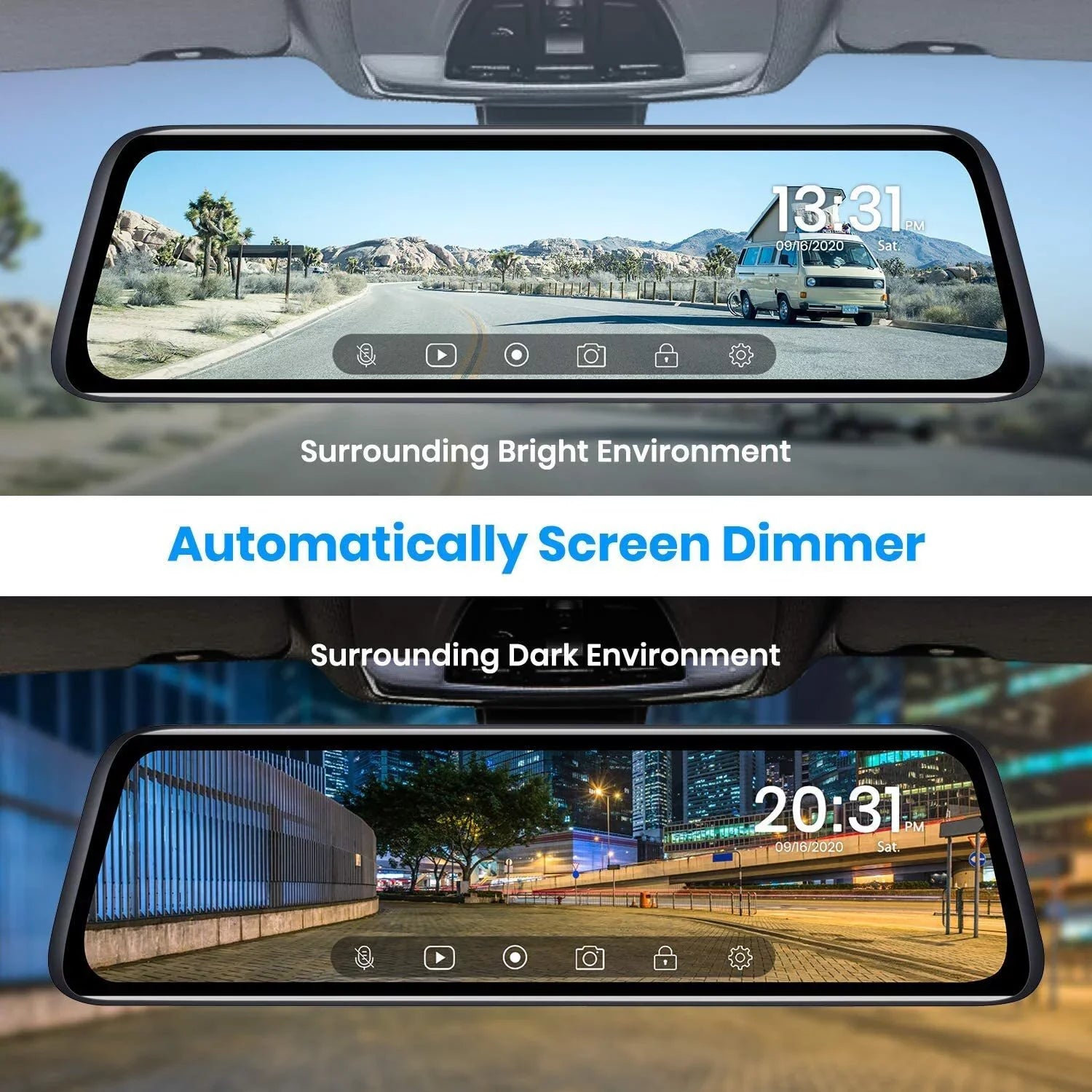 Auto-Vox Rear View Mirror Monitor 9.35'' Touch Screen 1080P Backup Camera Driving Recorder for Truck