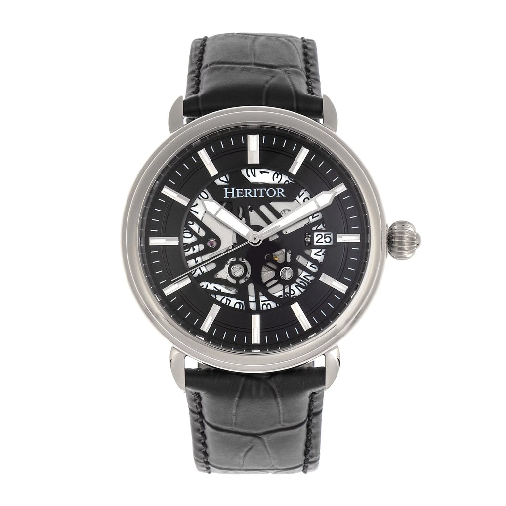 Heritor Automatic Mattias Leather-Band Watch W/Date - Silver