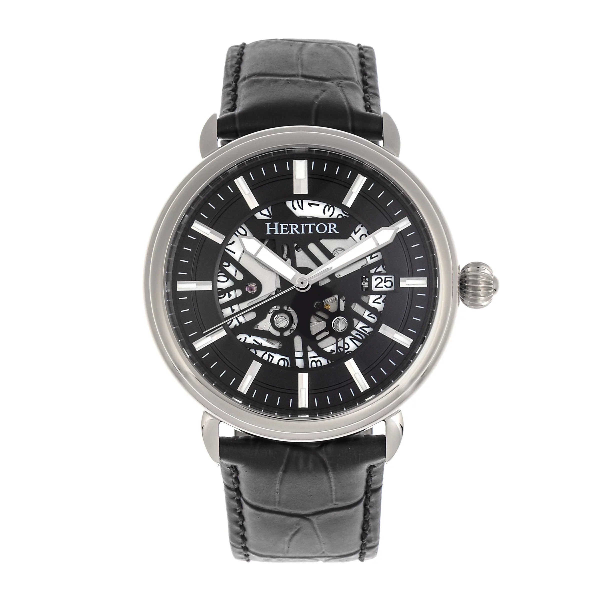 Heritor Automatic Mattias Leather-Band Watch W/Date - Silver